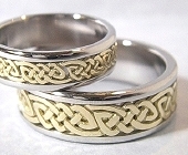 Celtic Bonding Knot Rings, Platinum Bands with Open Yellow Gold Knots